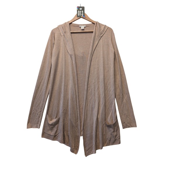 MaxMara Pura Seta Knit Cardigan Hooded Open Front Beige Size L